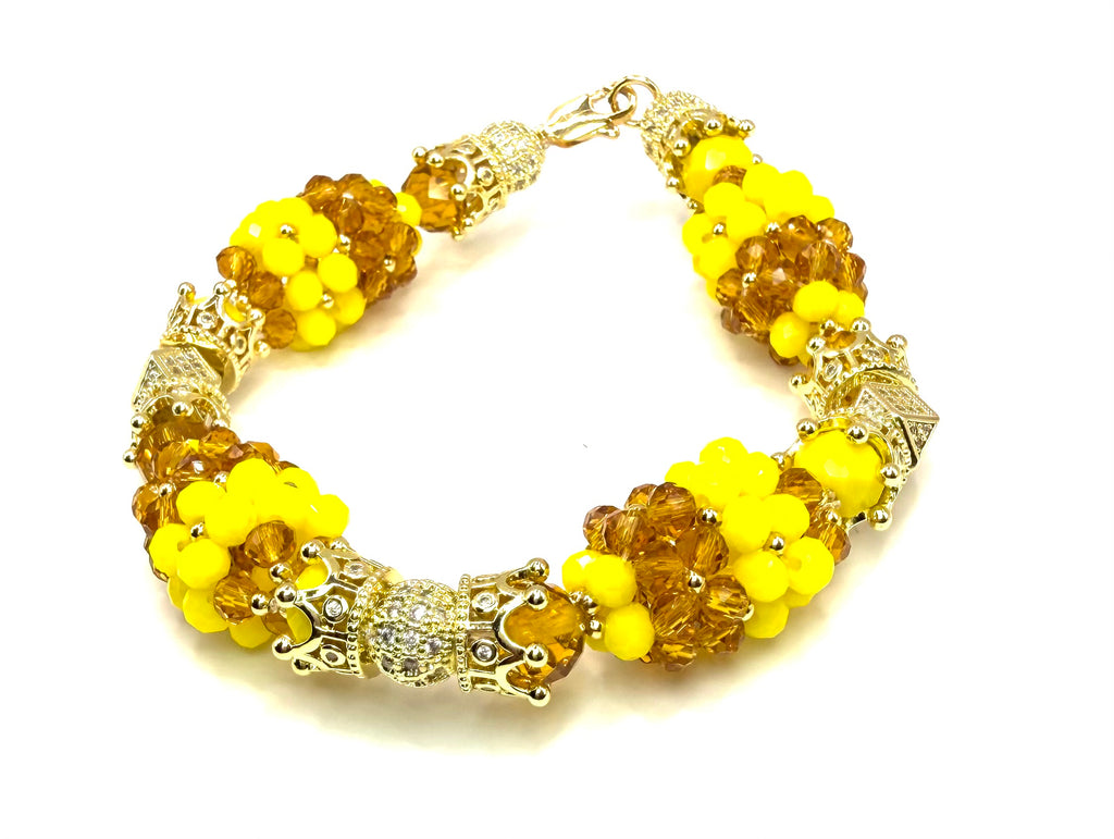 Ilde de Oshun. Pulsera Artesanal de Cristales Amarillos y Ámbar con Detalles Dorados – Elegante, Brillante y Hecha a Mano