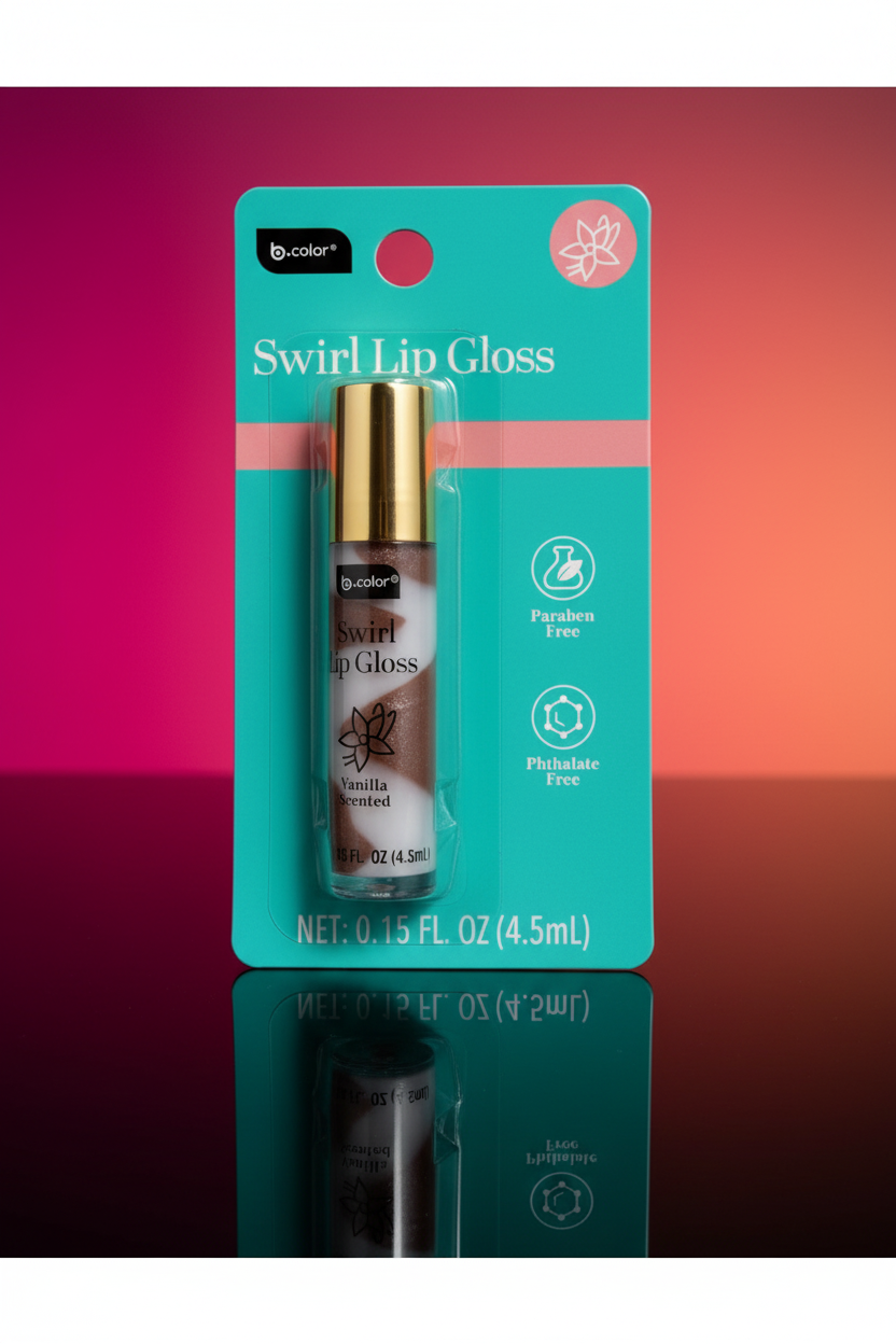 B.Color Swirl Lip Gloss Vanilla Scented | Brillo Labial con Aroma a Vainilla | 4.5 mL