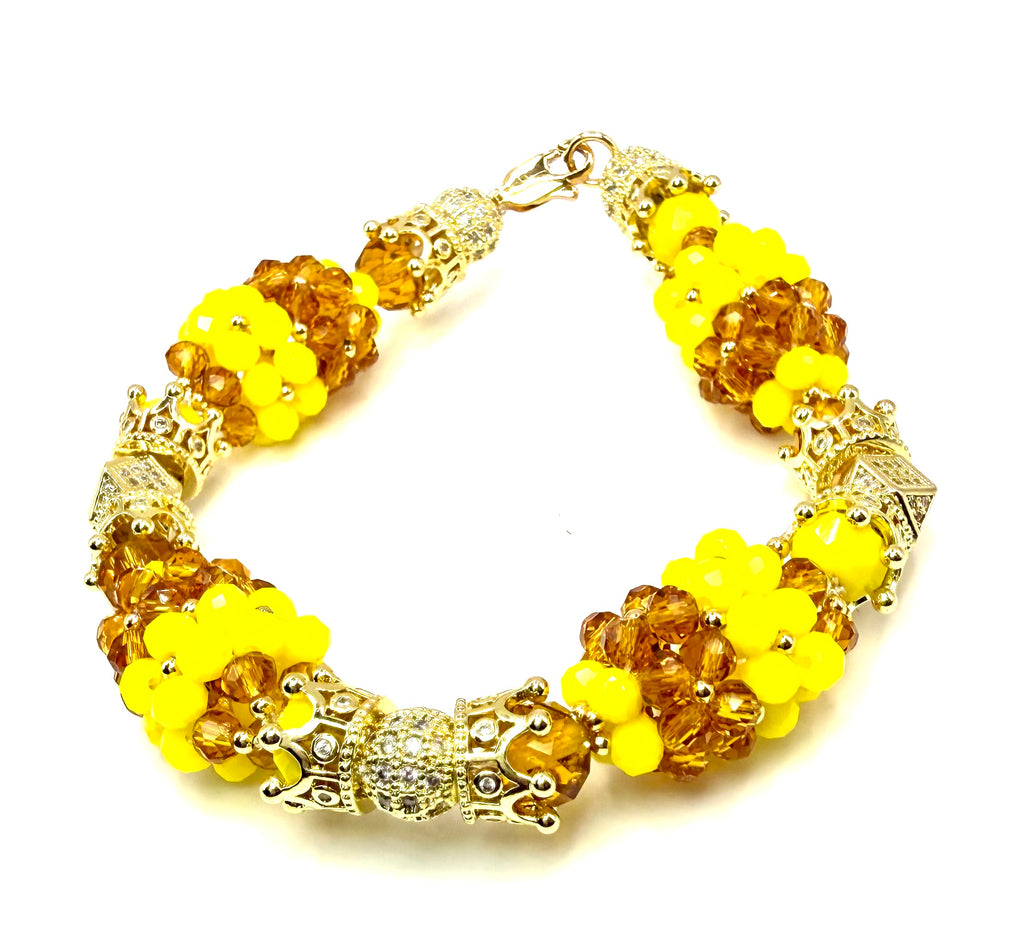 Ilde de Oshun. Pulsera Artesanal de Cristales Amarillos y Ámbar con Detalles Dorados – Elegante, Brillante y Hecha a Mano