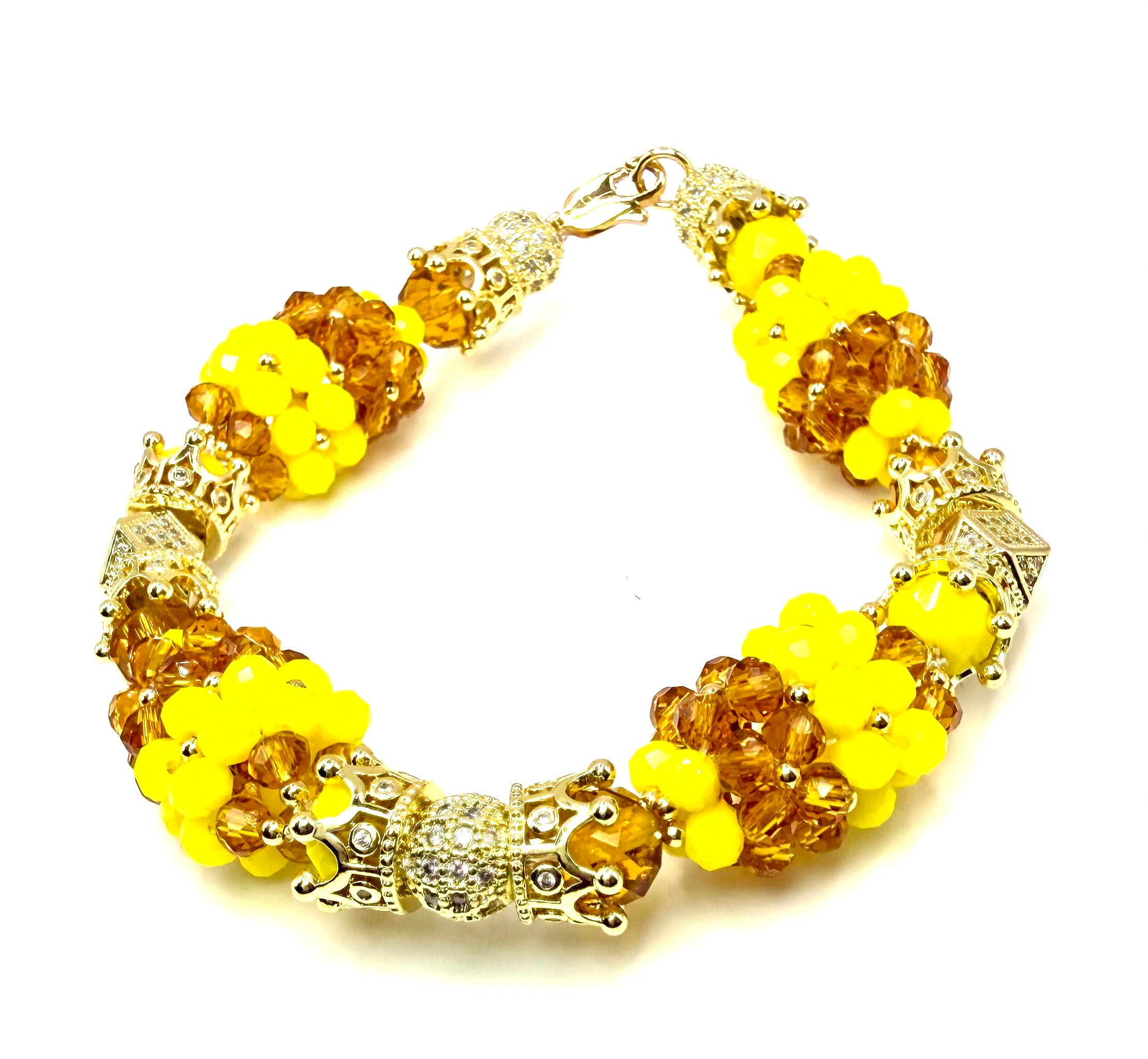 Ilde de Oshun. Pulsera Artesanal de Cristales Amarillos y Ámbar con Detalles Dorados – Elegante, Brillante y Hecha a Mano