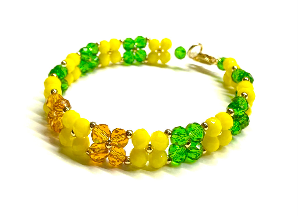 Ilde de Flores de orula con Oshun //Pulsera Artesanal de Cristal Verde, Amarillo y Ámbar | Hecha a Mano