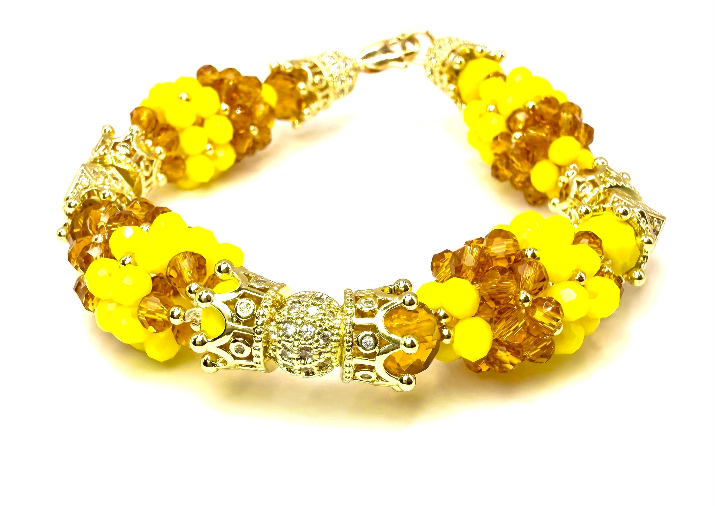 Ilde de Oshun. Pulsera Artesanal de Cristales Amarillos y Ámbar con Detalles Dorados – Elegante, Brillante y Hecha a Mano