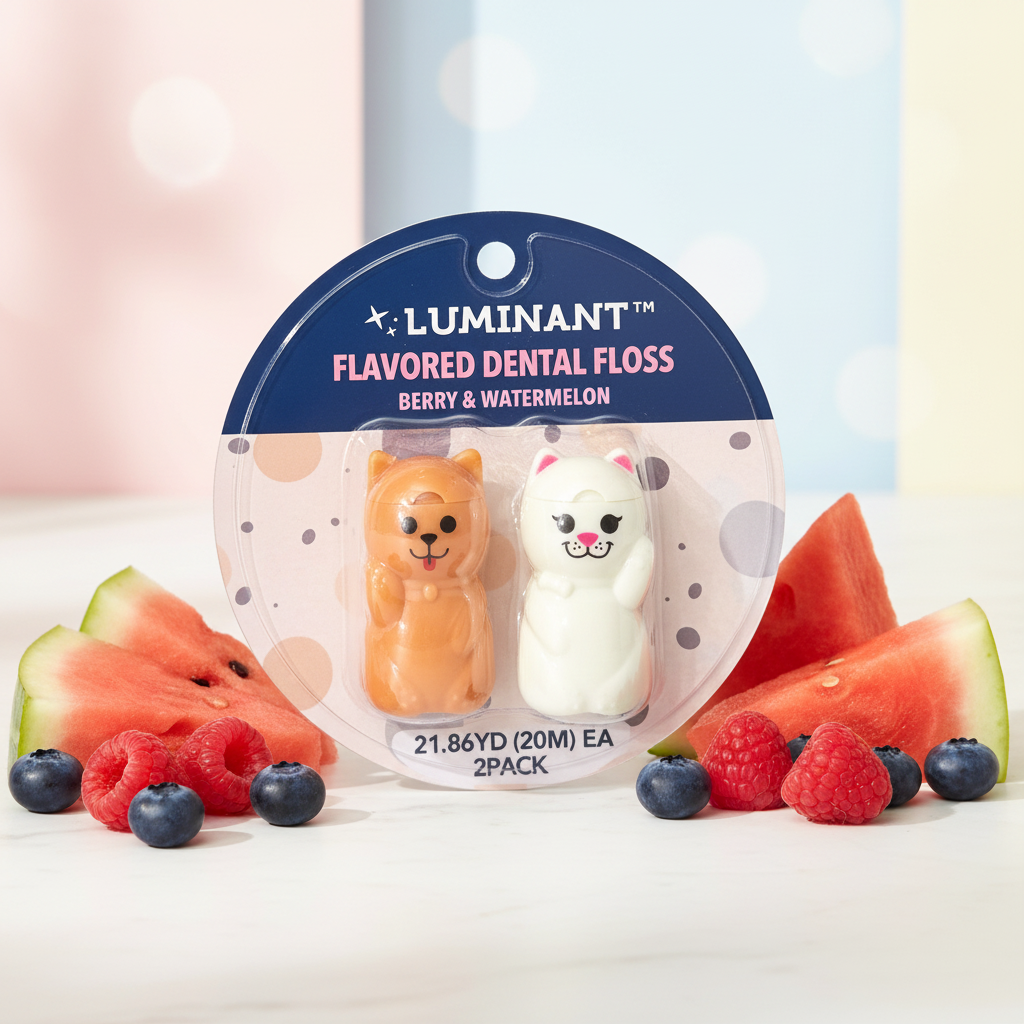Luminant Flavored Dental Floss 2 Pack – Hilo Dental Saborizado Berry & Watermelon con Dispensadores de Gatito y Perrito | 20m Cada Uno
