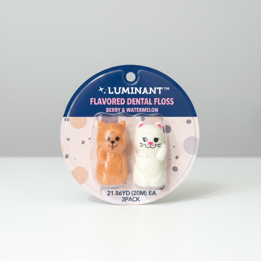 Luminant Flavored Dental Floss 2 Pack – Hilo Dental Saborizado Berry & Watermelon con Dispensadores de Gatito y Perrito | 20m Cada Uno