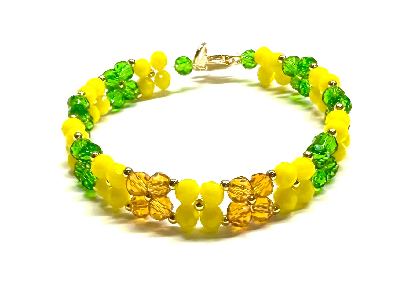Ilde de Flores de orula con Oshun //Pulsera Artesanal de Cristal Verde, Amarillo y Ámbar | Hecha a Mano
