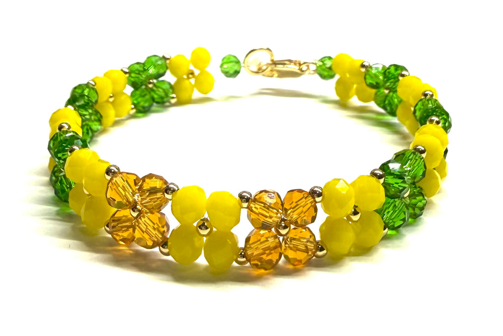 Ilde de Flores de orula con Oshun //Pulsera Artesanal de Cristal Verde, Amarillo y Ámbar | Hecha a Mano
